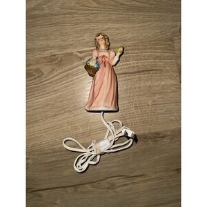 I W Rice & Co Porcelain Girl Holding Basket of Flowers Electric Nightlight Works